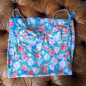Turquoise Pink Floral Mini Dress with Bustier Top Size: Small